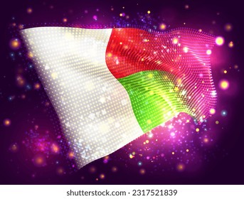 Madagascar, vector 3d flag on pink purple background with lighting and flares