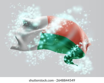 Madagascar, vector 3d flag in whirlwind of magical radiance
