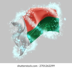 Madagaskar, Vektor 3D Flagge im Wirbelwind von magischer Ausstrahlung