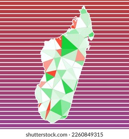 Ilustración vectorial de Madagascar. Diseño de Madagascar sobre fondo de franjas degradadas. Tecnología, internet, red, concepto de telecomunicaciones. Ilustración vectorial radiante.