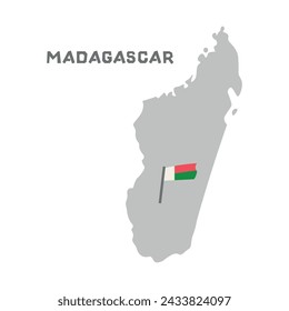 Madagascar vector map with the flag inside. Map of the Madagascar with the national flag isolated on white background. Vector illustration