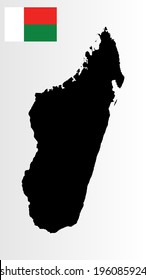 Madagascar vector map silhouette and vector flag high detailed illustration isolated on white background.