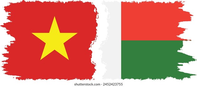 Madagascar and Vietnam grunge flags connection, vector