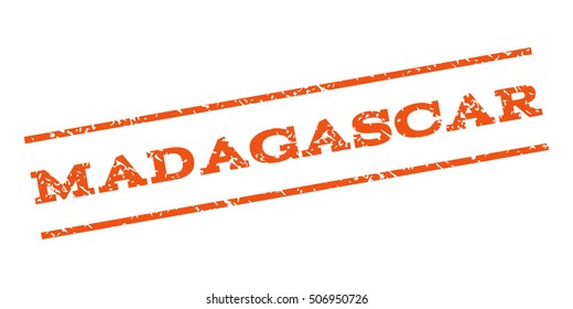 Madagascar watermark stamp. Text caption between parallel lines with grunge design style. Rubber seal stamp with dust texture. Vector orange color ink imprint on a white background.
