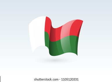 madagascar waving flag vector icon, national symbol. Flag of madagascar, fluttered in the wind - vector illustration isolated on white background.