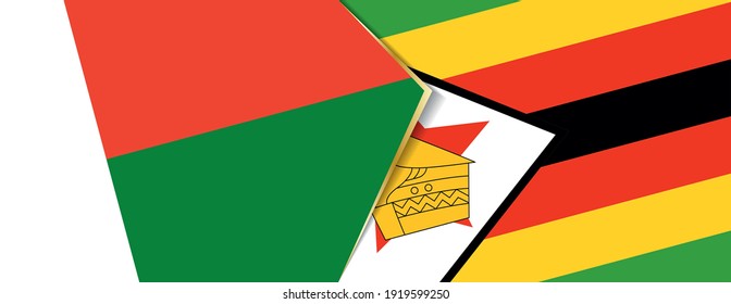 Madagascar and Zimbabwe flags, two vector flags symbol of relationship or confrontation.
