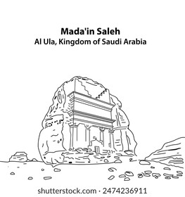 Mada'in Saleh, Al Ula, Reino de Arabia Saudita. Vector Art Line