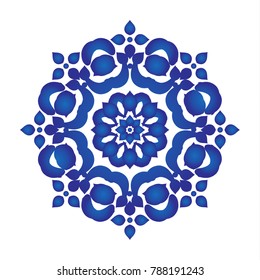 madala Patrón azul y blanco, borde ornamental abstracto vectorial floral, diseño de fondo de acuarela cerámica, caleidoscopio, yoga, india, árabe, ilustración vectorial
