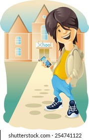 Madcap. School-age child with phone