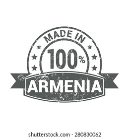 Made in 100% Armenia - Round gray grunge rubber stamp design isolated on white background. vector illustration vintage texture. Vector illustration