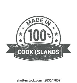 Made in 100% Cook Islands - Round gray grunge rubber stamp design isolated on white background. vector illustration vintage texture. Vector illustration