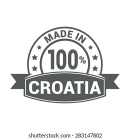 Made in 100% Croatia - Round gray rubber stamp design isolated on white background. vector illustration vintage texture. Vector illustration