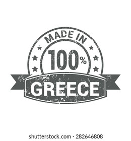 Made in 100% Greece - Round gray grunge rubber stamp design isolated on white background. vector illustration vintage texture. Vector illustration