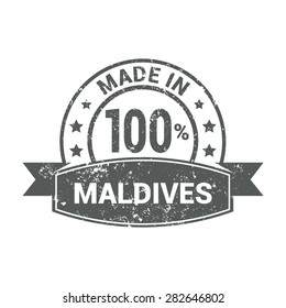 Made in 100% Maldives - Round gray grunge rubber stamp design isolated on white background. vector illustration vintage texture. Vector illustration
