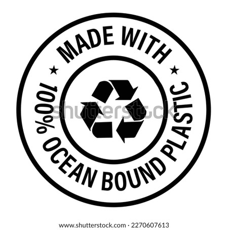 made with 100% ocean bound plastic vector icon, black in color, recycle abstract