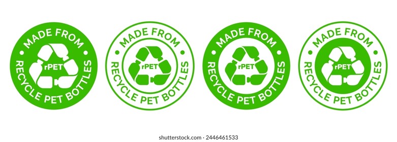 Made with 100% recycle bottle plastic icon logo badge. Eco pet use concept. Vector illustration