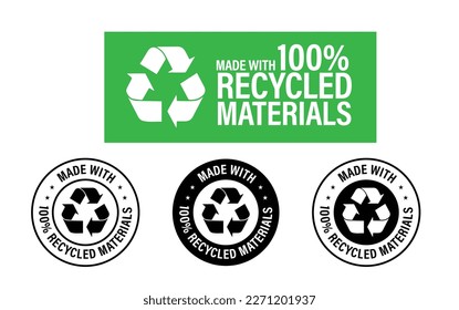 'made with 100% recycled materials' vector icon set. recycle abstract