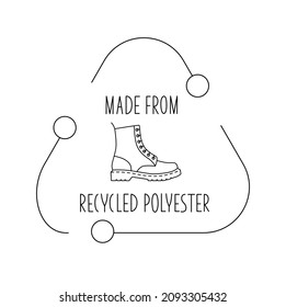 Made from 100 recycled polyester - concept for sustainable boot, shoe, eco friendly fabric, clothing packaging. Vector stock illustration isolated on white background for design label set. EPS10