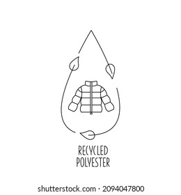 Fabricado con 100 poliéster reciclados - concepto de abrigo sostenible, chaqueta, tela ecológica, empaque de ropa. Ilustración de material vectorial aislada en fondo blanco para el conjunto de etiquetas de diseño. EPS10
