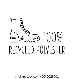 Made from 100 recycled polyester - concept for sustainable boot, shoe, eco friendly fabric, clothing packaging. Vector stock illustration isolated on white background for design label set. EPS10
