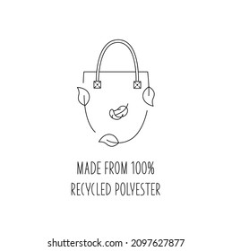 Made from 100 recycled polyester - concept for sustainable shopper bag, eco friendly fabric, clothing packaging. Vector stock illustration isolated on white background for design label set. EPS10