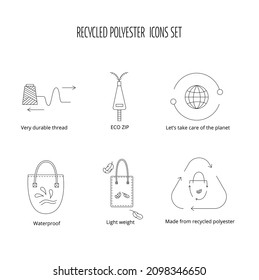 Made from 100 recycled polyester - concept for sustainable shopper bag, eco friendly fabric, clothing packaging. Vector stock illustration isolated on white background for design label set. EPS10