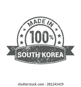 Made in 100% South Korea - Round gray grunge rubber stamp design isolated on white background. vector illustration vintage texture. Vector illustration