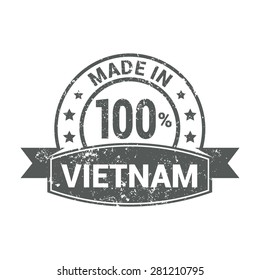 Made in 100% Vietnam - Round gray grunge rubber stamp design isolated on white background. vector illustration vintage texture. Vector illustration