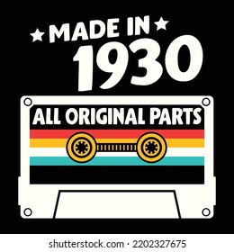 Made In 1930 All Original Parts, Vintage Birthday Design For Sublimation Products, T-shirts, Pillows, Cards, Mugs, Bags, Framed Artwork, Scrapbooking