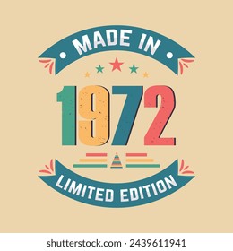 Made in 1972 limited edition birthday quote celebration design, vintage birthday celebration design.