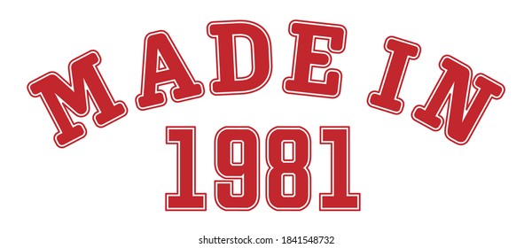 MADE IN 1981. Lettering of the year of birth or a special event for printing on clothing, logos, stickers, banners and stickers, isolated on a white background