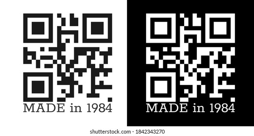 Hecho en 1984. Grabado estilizado vectorial. Ilustración vectorial para prendas de vestir, textiles y saludos aislados en un fondo blanco.
