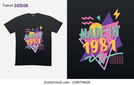 "Made in 1987" Retro vintage 80s - Vintage retro . Vintage retro birthday. Retro vintage color shirt T-shirt mock up vector. Eps 10 vector