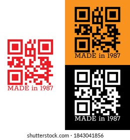Hecho en 1987. Grabado estilizado vectorial. Ilustración vectorial para prendas de vestir, textiles y saludos aislados en un fondo blanco.

