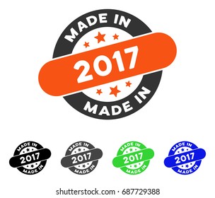 Made In 2017 Stamp flat vector illustration. Colored made in 2017 stamp gray, black, blue, green icon versions. Flat icon style for graphic design.