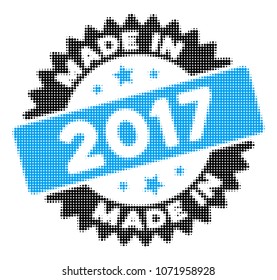 Made In 2017 Stamp halftone vector icon. Illustration style is dotted iconic Made In 2017 Stamp icon symbol on a white background. Halftone texture is round items.