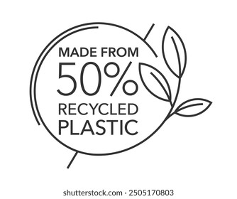 Made from 50 percent recycled plastic - labeling in thin line for compostable sustainable material production