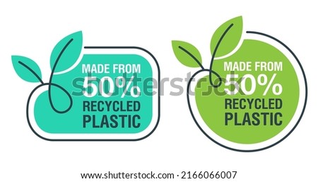 Made from 50 percent recycled plastic - badge for Eco-friendly compostable material production Stock foto © 