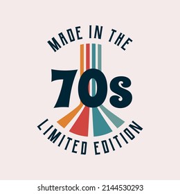 Made in 70s. 1970's Retro logo. Trendy hipster design. Groovy logo with colorful ribbons. Vector Print for T-shirt, typography.