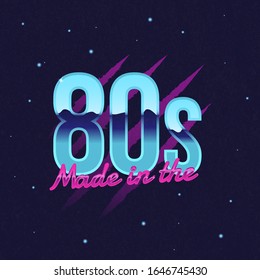 Made in the 80's text in retro outrun style. 
Retro neon logo template with claw scratch. Retro prints for T-shirt, typography. Vector illustration