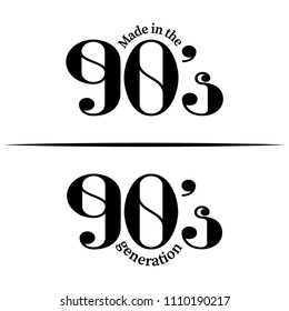 'Made in 90's/ 90's generation' - Hand drawn lettering quote. Vector illustration. Good for scrap booking, posters, textiles, gifts.