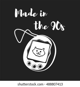 Made in the 90s - Pet Simulator Pocket Video Game. Cat simulation. The kitten game. Vector Illustration. Character Game.