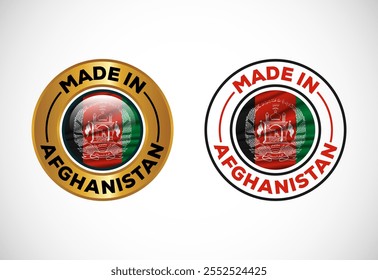 Made in Afghanistan label icon with flag. Icon set for business, badge, seal, sticker, logo, and symbol