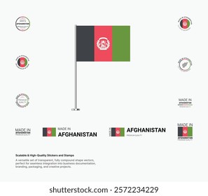 Made in Afghanistan Stamps, Flag, Tags, labels, Seals, Icons. Creative Designs for Branding and Packaging