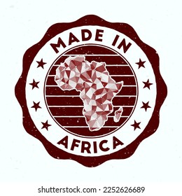 Made In Africa. Continent round stamp. Seal of Africa with border shape. Vintage badge with circular text and stars. Vector illustration.
