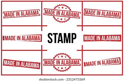 Made in Alabama Red Rubber Stamp set vector design.
