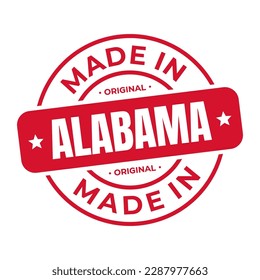 Made In Alabama Stamp Logo Icon Symbol Design. Seal National Original Product Badge. Vector Illustration