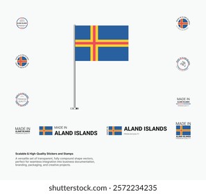 Made in Aland Islands Stamps, Flag, Tags, labels, Seals, Icons. Creative Designs for Branding and Packaging