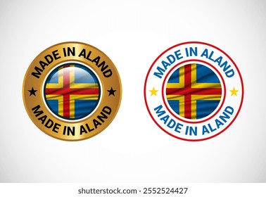 Made in Aland label icon with flag. Icon set for business, badge, seal, sticker, logo, and symbol