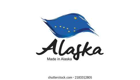 Made In Alaska USA New Handwritten Flag Ribbon Typography Lettering Logo Label Banner